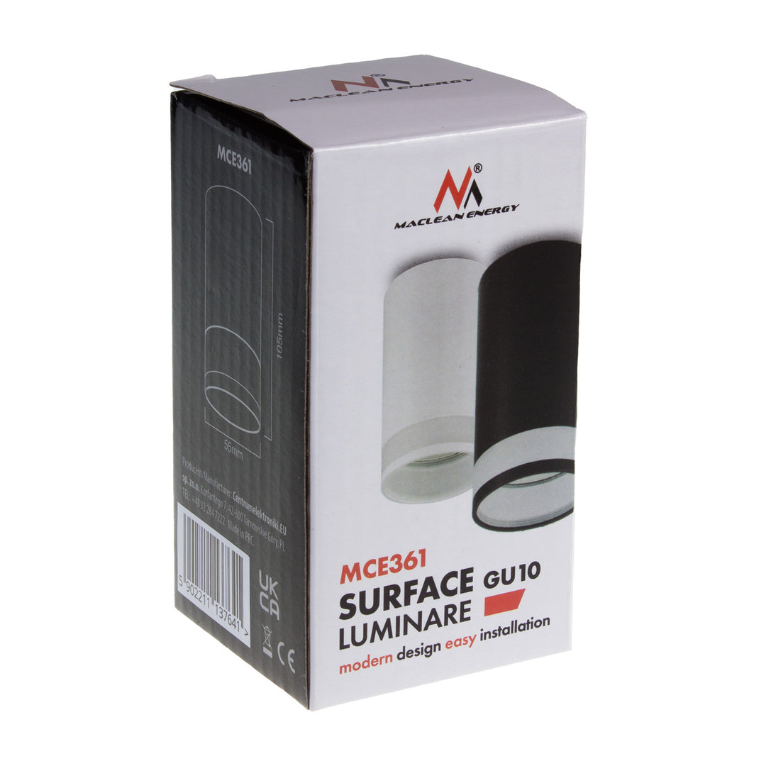 Maclean apparecchio a superficie/tubo, spot, rotondo, alluminio, GU10, 55x105mm, bianco, MCE361 W