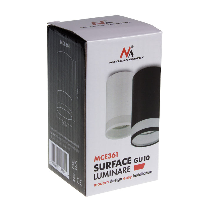Maclean apparecchio a superficie/tubo, spot, rotondo, alluminio, GU10, 55x105mm, bianco, MCE361 W