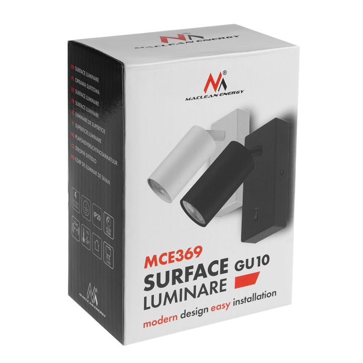 Lampada da parete/apparecchio da parete Maclean, spot, rotondo, GU10, con interruttore 55x100 mm, bianco, MCE369 W