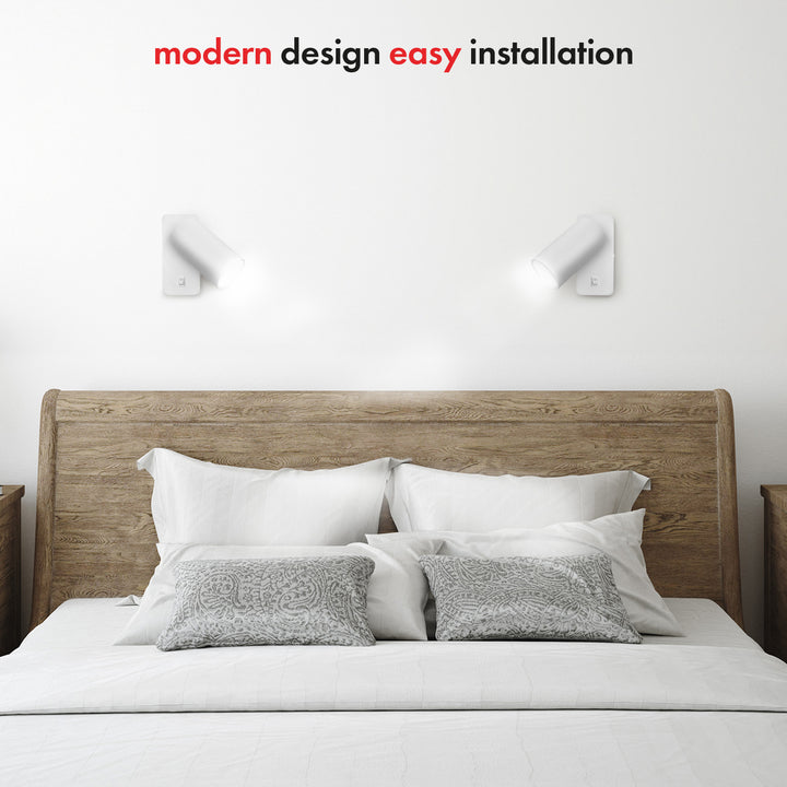 Lampada da parete/apparecchio da parete Maclean, spot, rotondo, GU10, con interruttore 55x100 mm, bianco, MCE369 W