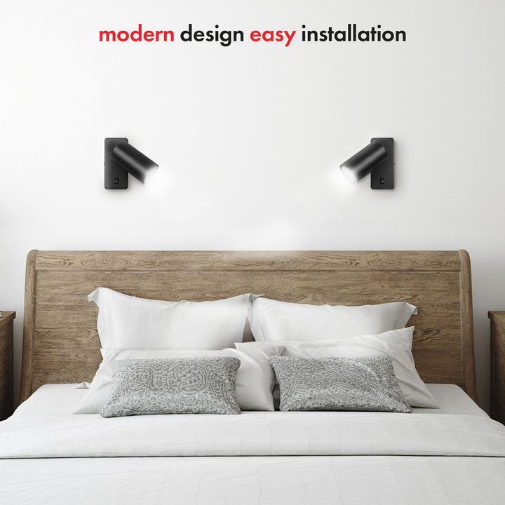Lampada da parete/apparecchio da parete Maclean, spot, rotondo, GU10, con interruttore, 55x100 mm, colore nero, MCE369 B