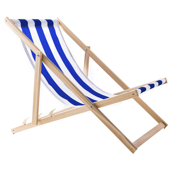 4 comode sedie a sdraio in legno, a strisce blu, ideali per la spiaggia, il balcone, la terrazza, assemblate