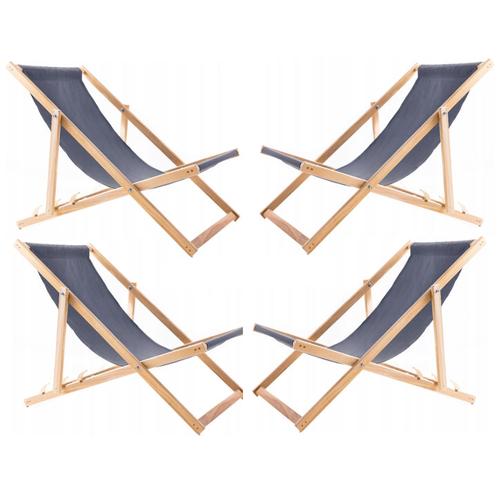 Woodok Set di 4 comode Sedie a sdraio in legno, colore grigio, ideali per spiaggia, balcone, terrazzo
