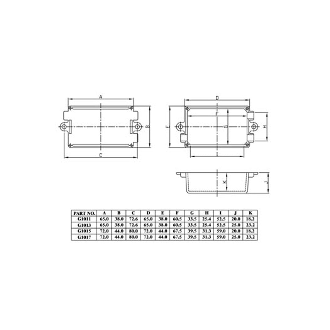 Alloggiamento con fori di ventilazione nero 65x38x25 mm