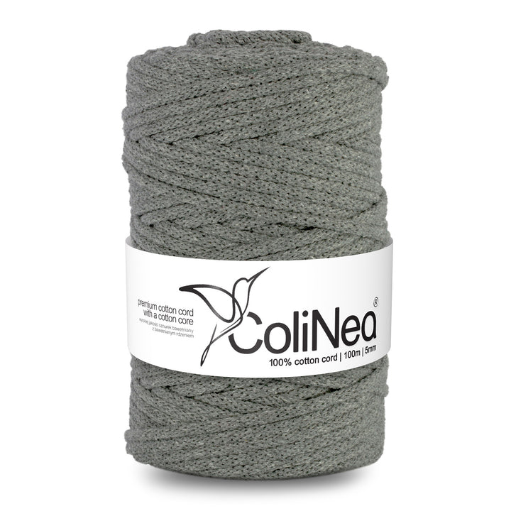 ColiNea, cordoncino in cotone con anima in cotone, intrecciato, 5mm, 100m, grigio scuro