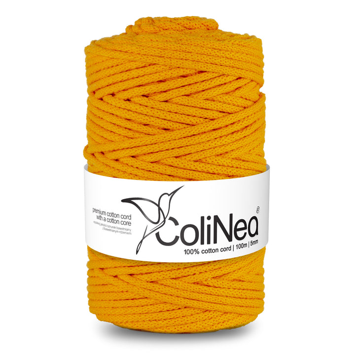 ColiNea, cordino in cotone con anima in cotone, intrecciato, 5mm, 100m, giallo scuro