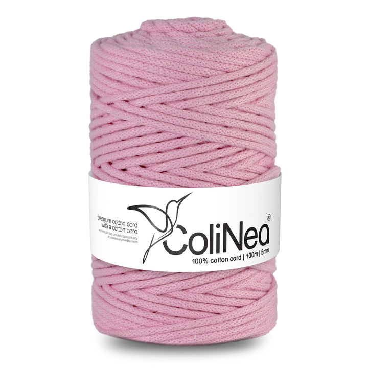 ColiNea, cordoncino in cotone con anima in cotone, intrecciato, 5mm, 100m, rosa