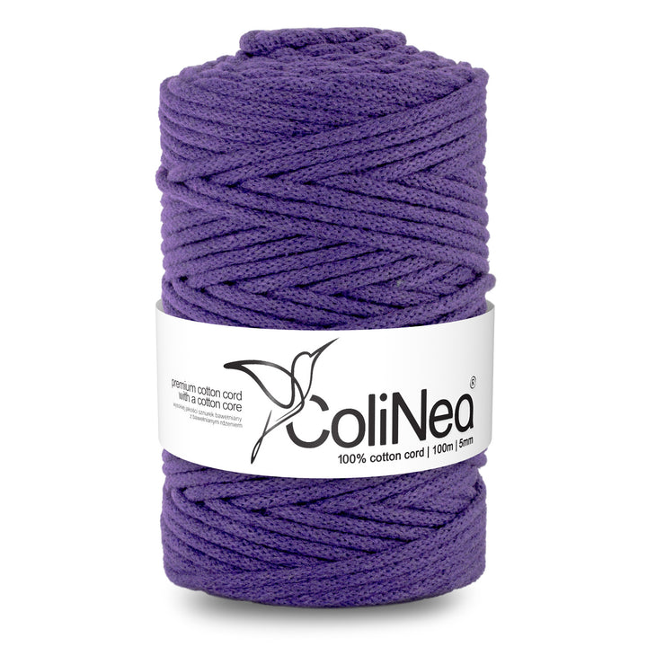 ColiNea, cordoncino in cotone con anima in cotone, intrecciato, 5mm, 100m, viola