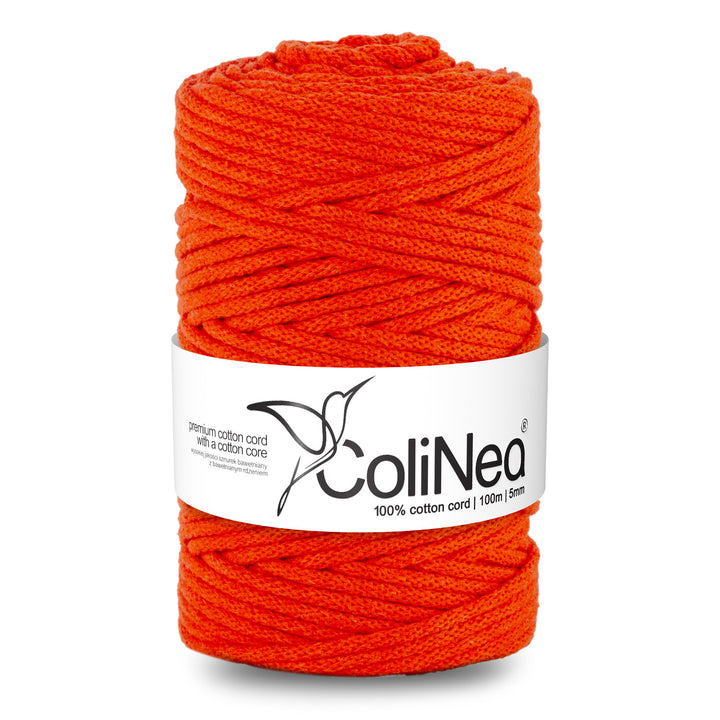 ColiNea, cordino in cotone con anima in cotone, intrecciato, 5mm, 100m, arancione
