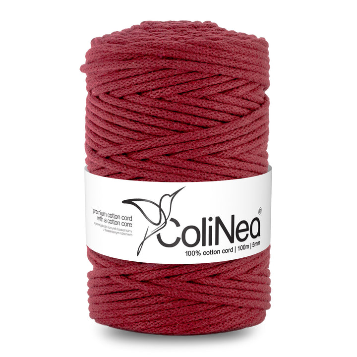 ColiNea, cordoncino in cotone con anima in cotone, intrecciato, 5mm, 100m, bordeaux