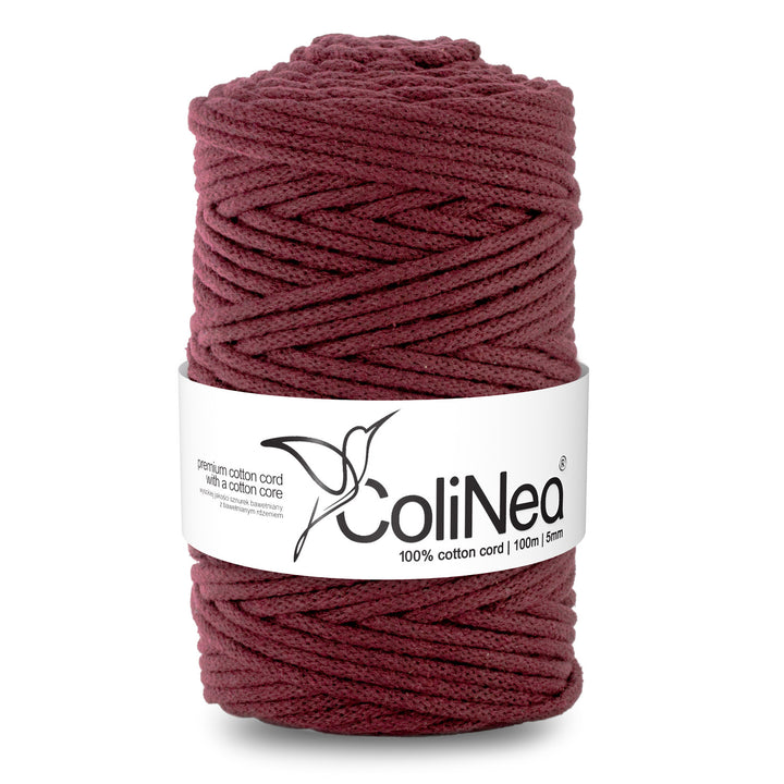 ColiNea, cordoncino in cotone con anima in cotone, intrecciato, 5mm, 100m, bordeaux