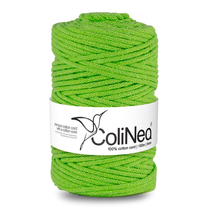 ColiNea, cordino in cotone con anima in cotone, intrecciato, 5 mm, 100 m, verde chiaro