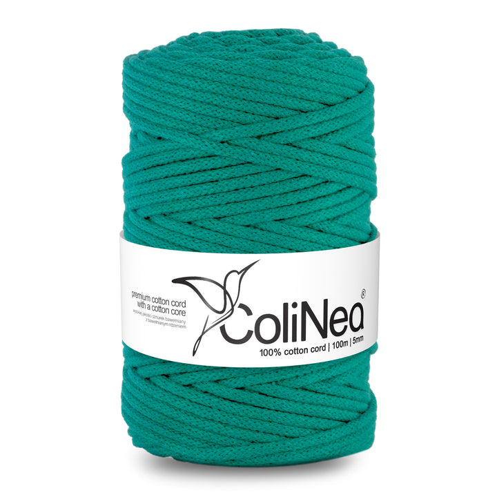 ColiNea, cordoncino in cotone con anima in cotone, intrecciato, 5mm, 100m, Turchese