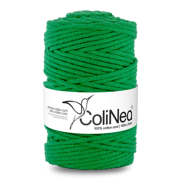 ColiNea, cordino in cotone con anima in cotone, intrecciato, 5 mm, 100 m, verde