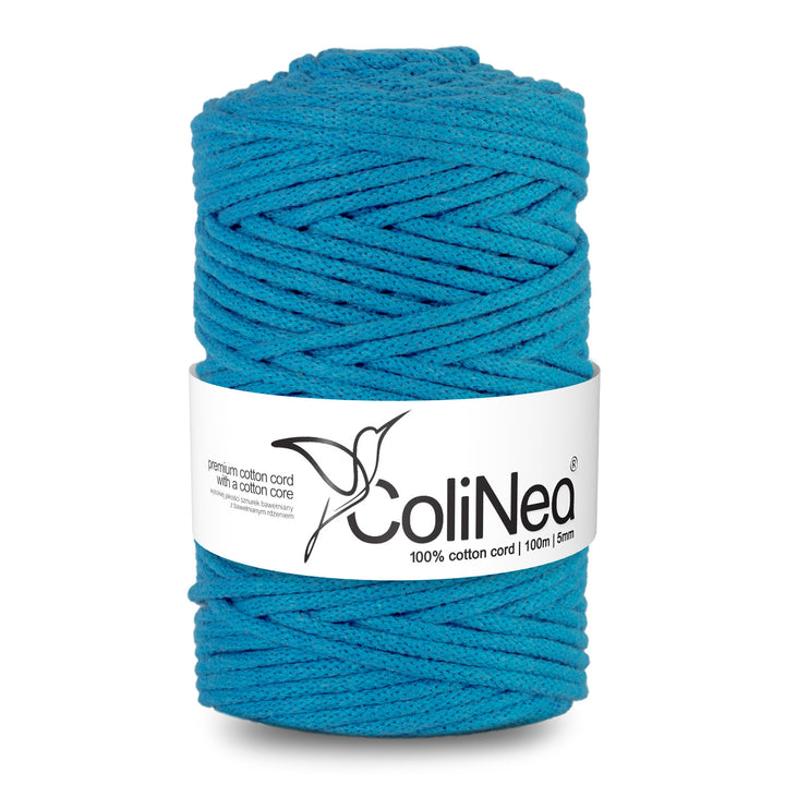 ColiNea, cordino in cotone con anima in cotone, intrecciato, 5mm, 100m, blu
