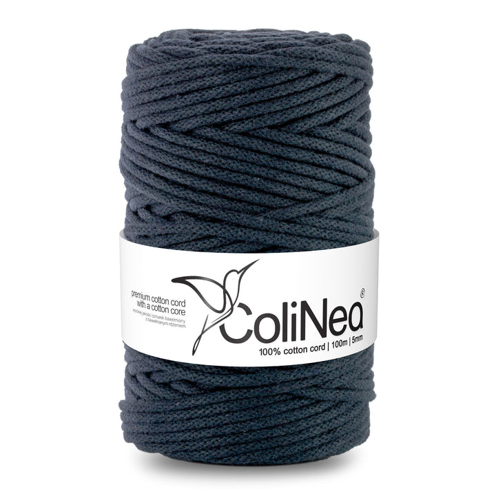 ColiNea, cordoncino in cotone con anima in cotone, intrecciato, 5 mm, 100 m, inchiostro