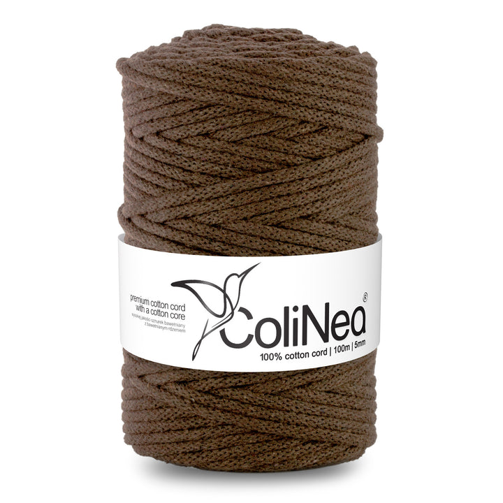 ColiNea, cordoncino in cotone con anima in cotone, intrecciato, 5mm, 100m, marrone
