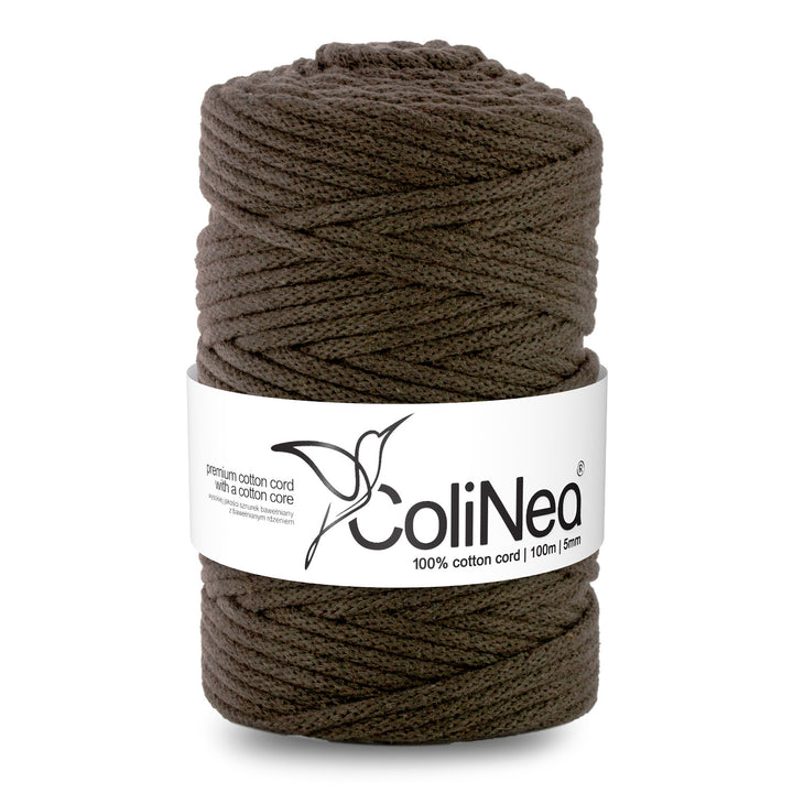 ColiNea, cordoncino in cotone con anima in cotone, intrecciato, 5mm, 100m, marrone scuro