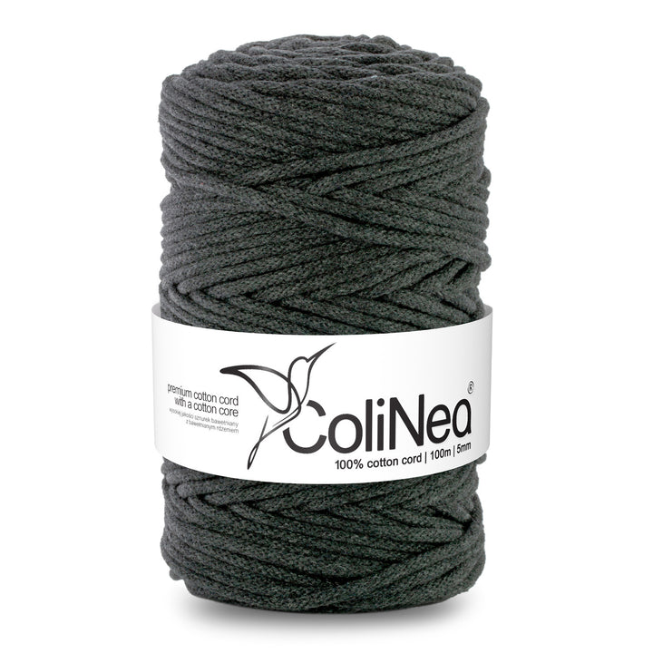 ColiNea, cordoncino in cotone con anima in cotone, intrecciato, 5mm, 100m, antracite