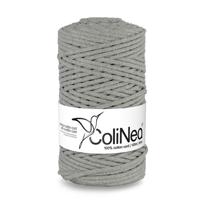 ColiNea, cordino in cotone con anima in cotone, intrecciato, 3 mm 100 m, grigio