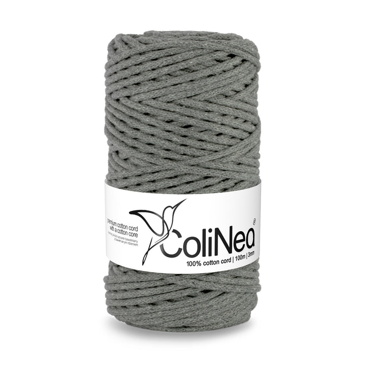 ColiNea, cordino in cotone con anima in cotone, intrecciato, 3 mm, 100 m, grigio scuro