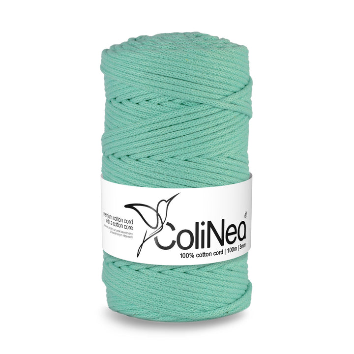 ColiNea, cordoncino in cotone con anima in cotone, intrecciato, 3mm, 100m, celadon