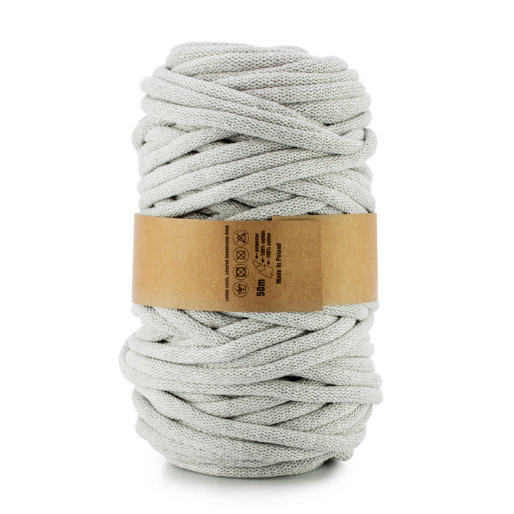 WAS, cordino in cotone con anima in poliestere, intrecciato, 9 mm, 50 m, grigio chiaro