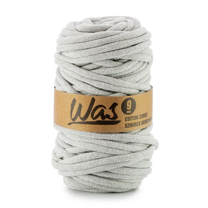 WAS, cordino in cotone con anima in poliestere, intrecciato, 9 mm, 50 m, grigio chiaro