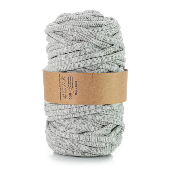 WAS, cordino in cotone con anima in poliestere, intrecciato, 9 mm, 50 m, grigio