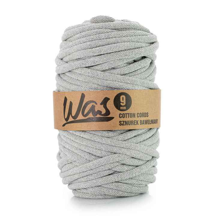 WAS, cordino in cotone con anima in poliestere, intrecciato, 9 mm, 50 m, grigio