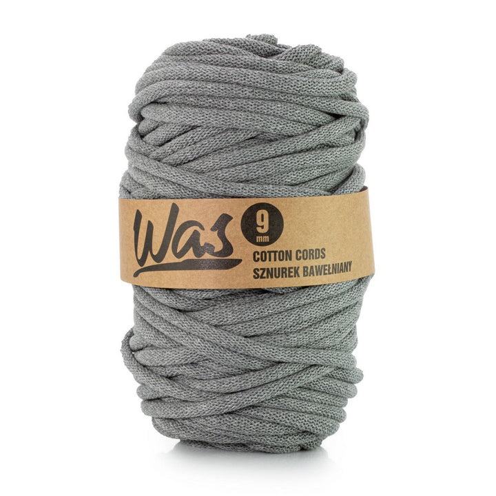 WAS, cordino in cotone con anima in poliestere, intrecciato, 9 mm, 50 m, grigio scuro