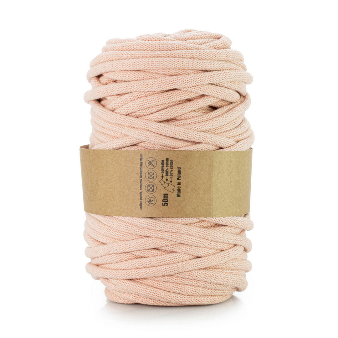 WAS, cordino in cotone con anima in poliestere, intrecciato, 9 mm, 50 m, salmone
