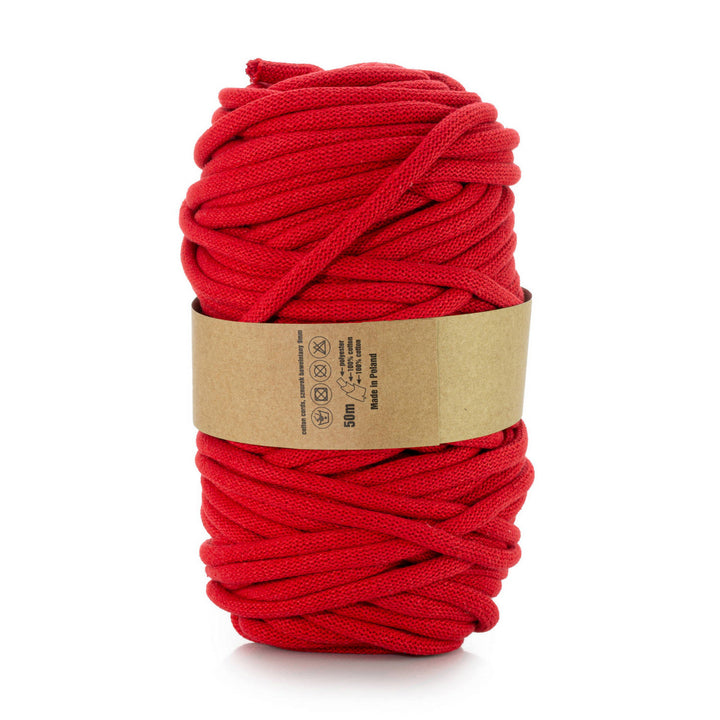 WAS, cordino in cotone con anima in poliestere, intrecciato, 9 mm, 50 m, rosso