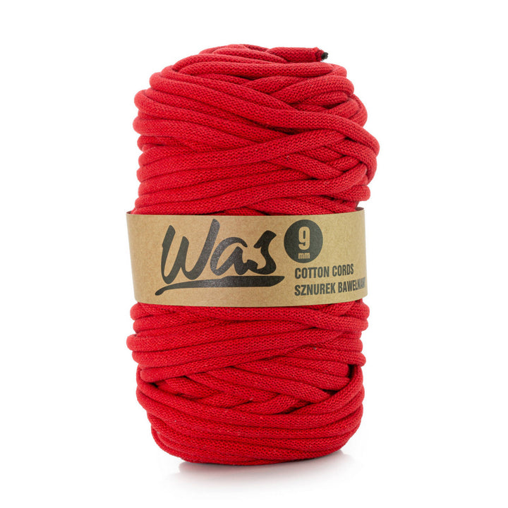 WAS, cordino in cotone con anima in poliestere, intrecciato, 9 mm, 50 m, rosso