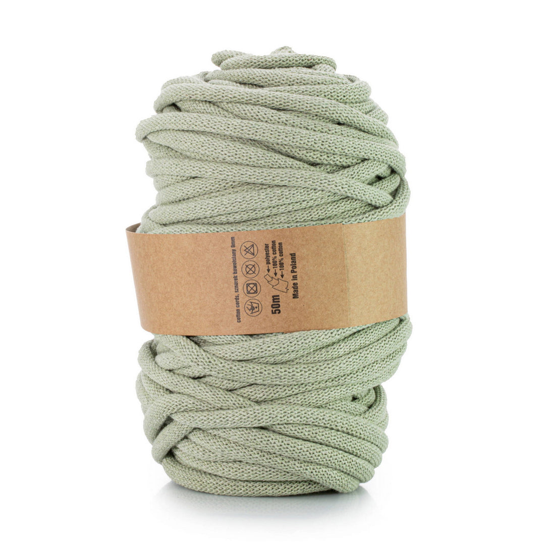 WAS, cordino in cotone con anima in poliestere, intrecciato, 9 mm, 50 m, verde oliva