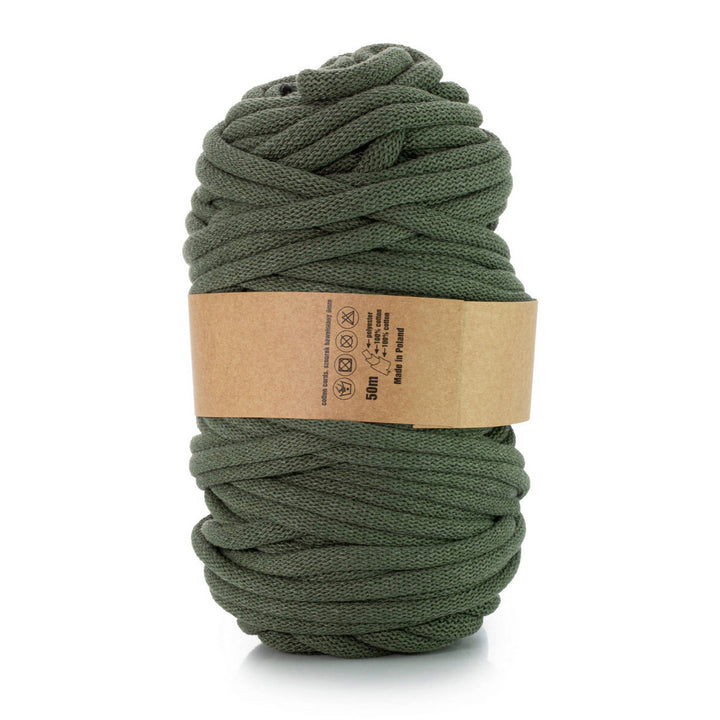WAS, cordino in cotone con anima in poliestere, intrecciato, 9 mm, 50 m, kaki