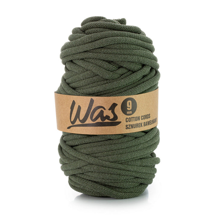 WAS, cordino in cotone con anima in poliestere, intrecciato, 9 mm, 50 m, kaki