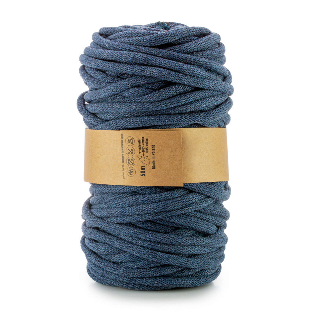 WAS, cordino in cotone con anima in poliestere, intrecciato, 9 mm, 50 m, denim chiaro
