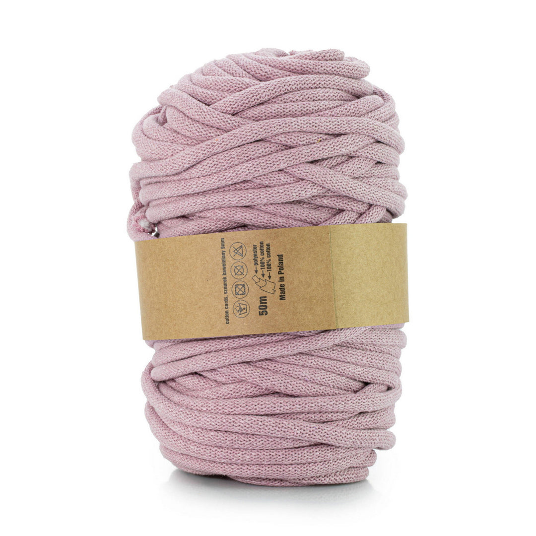 WAS, cordino in cotone con anima in poliestere, intrecciato, 9 mm, 50 m, rosa sporco