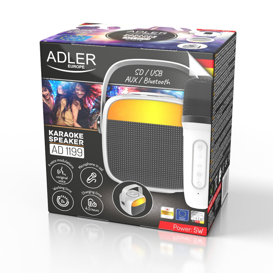 Altoparlante wireless Adler, con microfono, per karaoke, Bluetooth, AD 1199 W