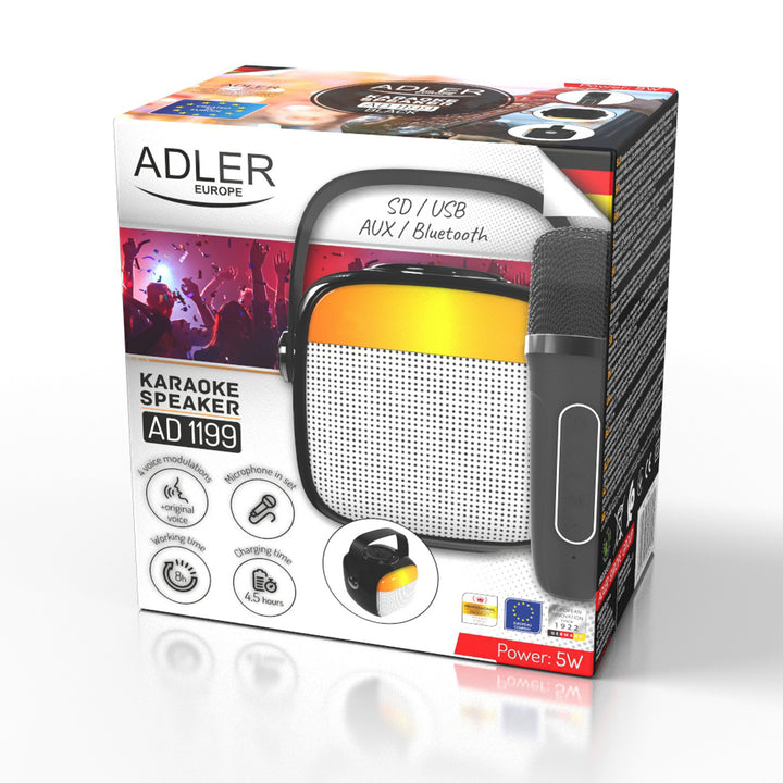 Altoparlante wireless Adler, con microfono, per karaoke, Bluetooth, AD 1199 B