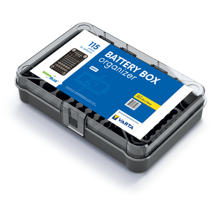 Organizzatore per batterie GreenBlue, coperchio trasparente, 115 spazi, Varta Box GB189