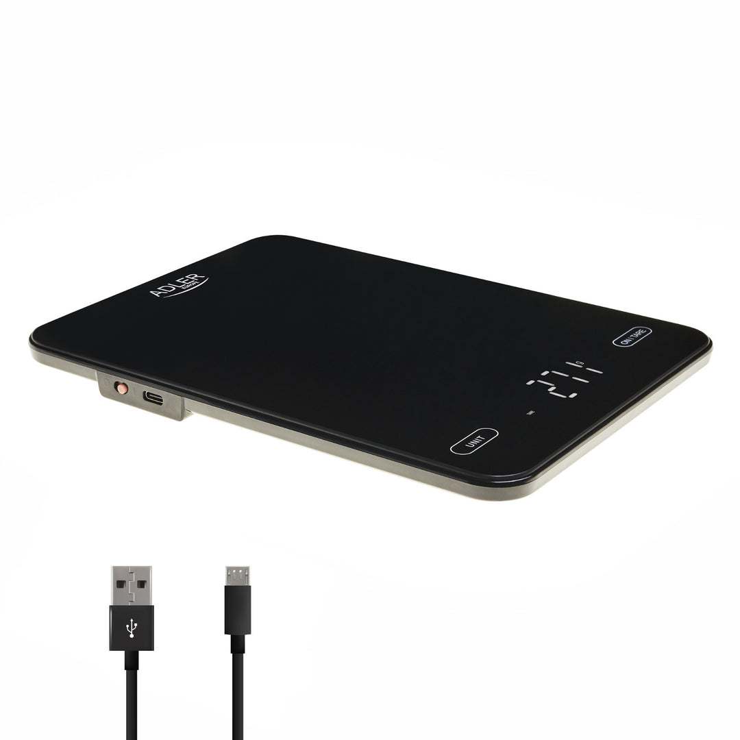 Bilancia da cucina, Adler, nera 10 kg ricaricabile tramite USB, AD 3177