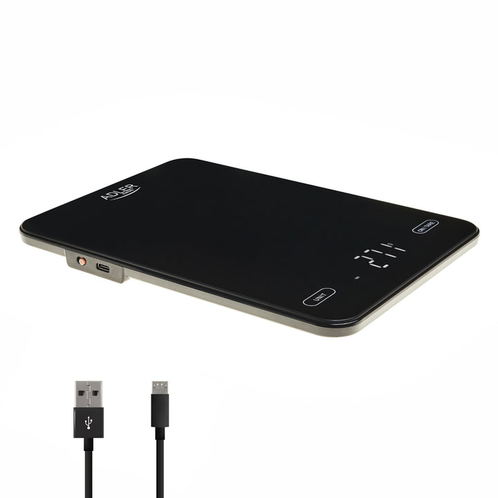 Bilancia da cucina, Adler, nera 10 kg ricaricabile tramite USB, AD 3177