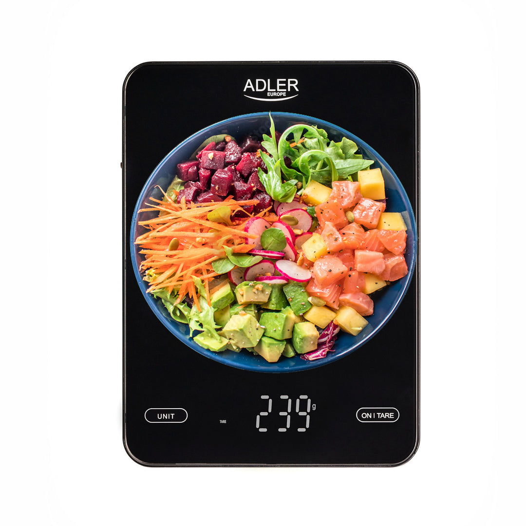 Bilancia da cucina, Adler, nera 10 kg ricaricabile tramite USB, AD 3177
