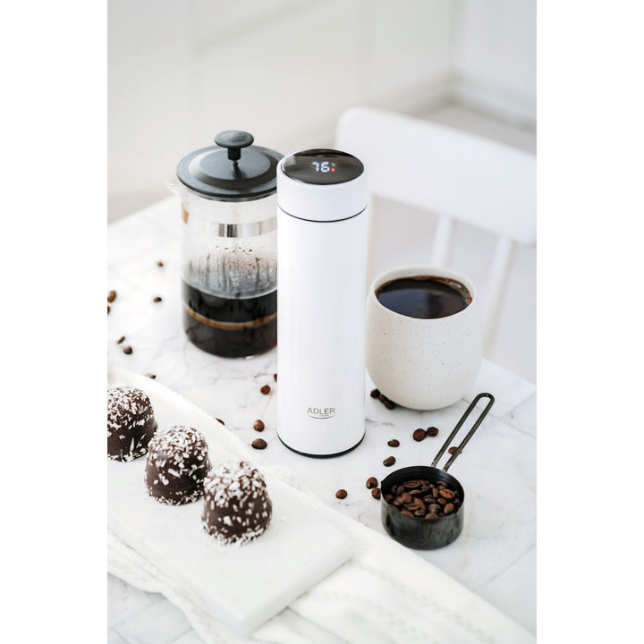 Thermos Adler, display touchscreen LED, capacità 473 ml, colore bianco, AD 4506