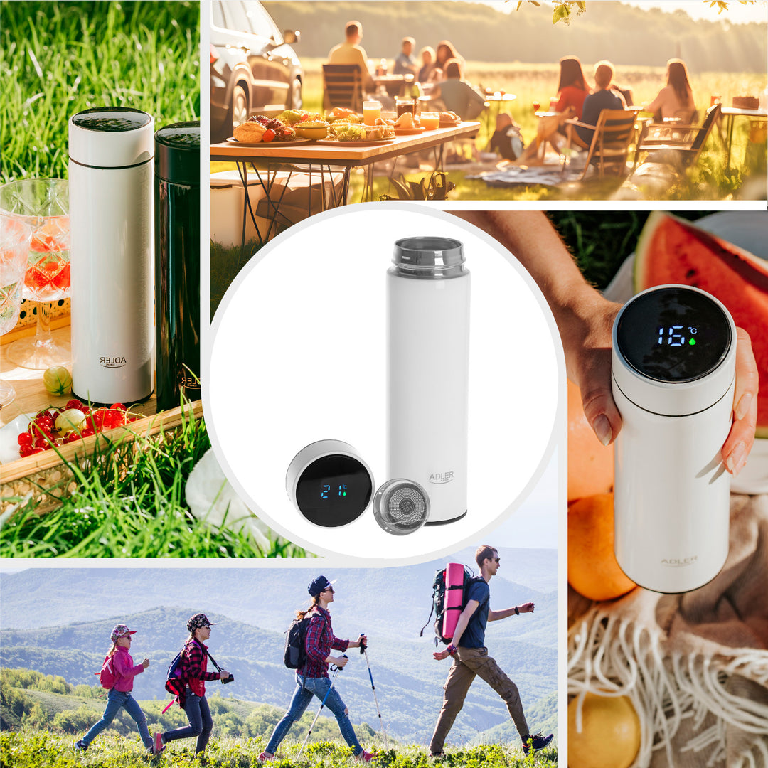 Thermos Adler, display touchscreen LED, capacità 473 ml, colore bianco, AD 4506