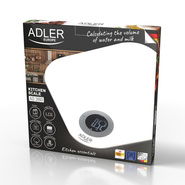 Bilancia da cucina Adler, vetro temperato, display LCD, fino a 10 kg, AD 3180