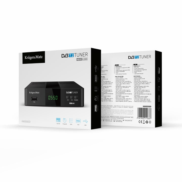 Sintonizzatore-decoder DVB-T2 KM0550D H.265 HEVC EPG PVR Timeshift Kruger&Matz