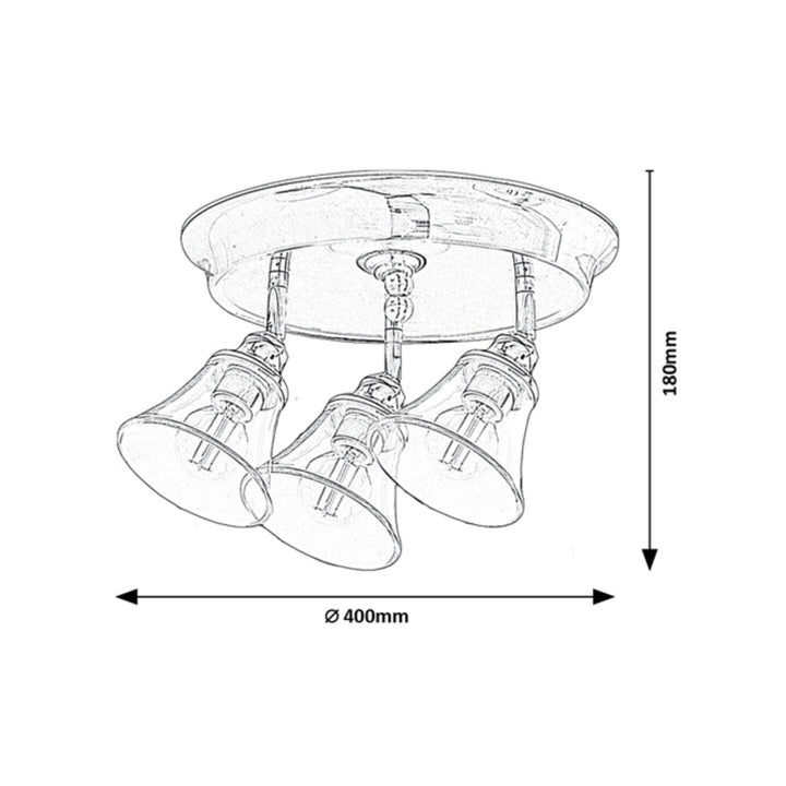 Lampada da soffitto Rabalux, bagno, IP44, 3 prese E14, max 40W, cromo, Antoine